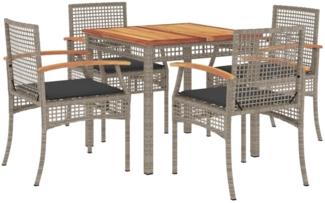 vidaXL 5-tlg. Garten-Essgruppe mit Kissen Grau Poly Rattan 3213570