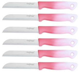 Cheffinger Messer-Set Küchenmesser Steakmesser 6-tlg CF-MK06 Auswahl Farbe Pink
