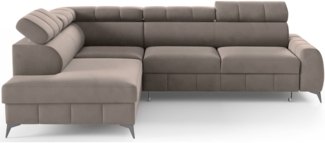 Selsey 'London' Ecksofa mit Schlaffunktion, Veloursbezug in Hellbraun, linksseitig, 83 x 274 x 203 cm