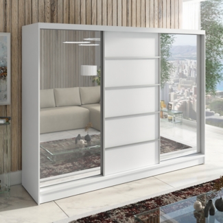 A&J MöbelLand Schwebetürenschrank TOP, 3-türig Schrank 200 cm mit Schubladen und Spiegel