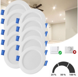 LETGOSPT LED Einbaustrahler 10er Set LED Einbaustrahler, Dimmbar Spot Einbaustrahler Einbauleuchte, LED fest integriert, Warmweiß, Ultraflache Spot Bad Einbauspot 75-95mm,für Küche Badezimmer Büro Flur