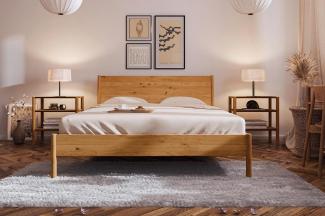 Bett Zola 1 Wildeiche massiv 180x200 mit Holzkopfteil und Holzbeinen
