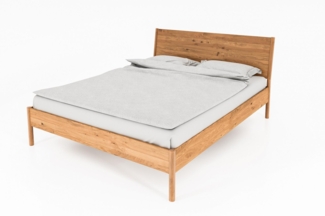 Bett Zola 1 Wildeiche massiv 180x200 mit Holzkopfteil und Holzbeinen