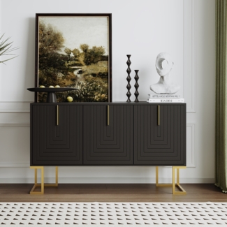 Modernes Sideboard, 3 Türen, schwarz/gold, verstellbare Regale, 138 x 40 x 80,5 cm