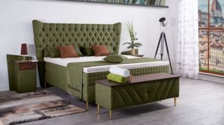 Meisterbetten Boxspringbett Quin 120x220 in MS-Olive, Matratzenbezug Optiflex, Ergoflex-Topper