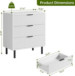 GarveeMore Kommode Kommode mit 3 Schubladen Sideboard Schubladenschrank 70 x 40 x 76 cm