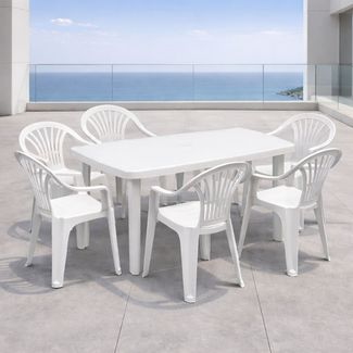 Sitzgarnitur Gartengarnitur 7-teilig Kunststoff Weiß