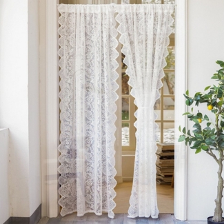 Refttenw Türvorhang Scheibengardine Voile Vorhänge Blumen Stickerei Spitze Türvorhang, 100x100 cm