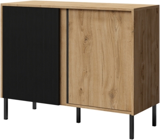 AX LIVING Kleine Kommode Mikasso – 100cm Breite Design Eiche/Schwarz