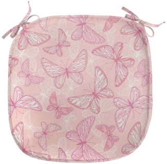 Abakuhaus Stuhlkissen Dekoratives wasserfestes Kissen mit Riemen für Küchensitze, Blassrosa Schmetterlinge