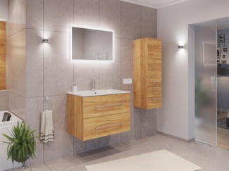 Badmöbel Set Firenze 80 3tlg. LED Spiegel und Seitenschrank eiche gold : Eiche Gold