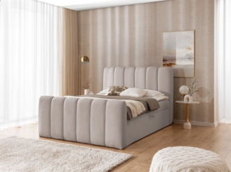 Boxspringbett Schlafzimmerbett DENIS 120x200 cm Stoff Catch Me Hellgrau