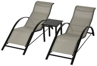 Outsunny Gartenliege 3-tlg. Sonnenliege mit Tisch, Liege, 3 St, Gartensitzgruppe, Metall Mesh Grau+Schwarz 2 x Sessel 1 x Tisch