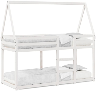 vidaXL Etagenbett mit Dach Weiß 75x190 cm Massivholz Kiefer 3282090