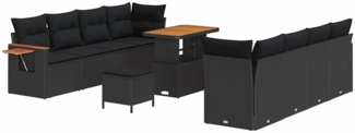 vidaXL Garten-Sofa-Set mit Kissen 11 pcs Schwarz Poly Rattan 3365099