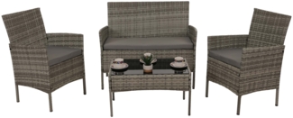 Poly-Rattan Garten-Garnitur HWC-N98, Sitzgruppe Lounge-Set, Metall Glas Stoff/Textil (180g/m²) ~ grau, Kissen hellgrau