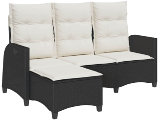 vidaXL Gartensofa mit Liegefunktion Kissen L-Form Schwarz Poly Rattan 4108238