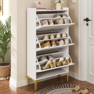 Merax Schuhschrank in Weiß Dreistöckiges Design mit großem Stauraum, stabile Metallfüße, platzsparende Schuhaufbewahrung im Eingangsbereich