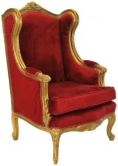 Casa Padrino Barock Lounge Thron Sessel Bordeaux Rot / Gold - Ohren Sessel - Ohrensessel Tron Stuhl