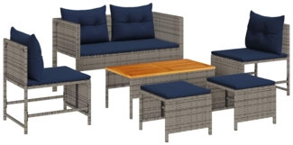 vidaXL 6-teiliges Garten-Sofa-Set mit Kissen in Grau aus Poly-Rattan 4104706