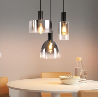 ZMH Pendelleuchte Esszimmer 3/4 Flammig E27 Rauchgrau 180CM Hängeleuchte Treppenhaus, Einfache Installation, ohne Leuchtmittel, Höhenverstellbar Glas Vintage für Schlafzimmer küche