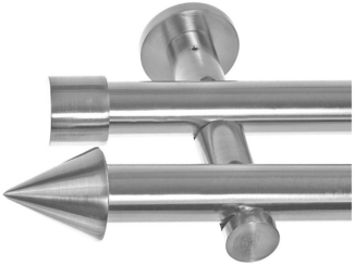 BASIT Gardinenstange Edelstahloptik 20mm mit Wandträgern 120 cm E31, Ø 20 mm, 2-läufig, verschraubt, Metall, H41 120 cm E31 Spitze