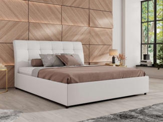 Polsterbett mit Lattenrost Gasfeder Doppelbett GALA CLASSIC gepolstert Kopfteil Bettkasten Multipocket Matratze - 200x200 cm - Weiß Kunstleder - ELORI LUX