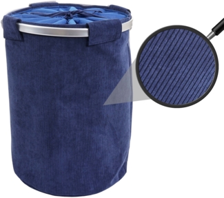 Wäschesammler HWC-C34, Laundry Wäschekorb Wäschebox Wäschesack Wäschebehälter mit Netz, 55x39cm 65l ~ cord blau
