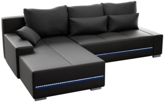 Juskys Sofa Davos Links mit Schlaffunktion - Ecksofa für Wohnzimmer mit Bettkasten & LED - Stoff Schlafsofa L Form Couch Beleuchtung - Dunkelgrau
