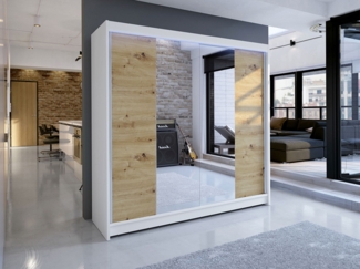 Kleiderschrank Talin II, mit RGB LED Beleuchtung, Farbe: Weiß / Artisan Eiche