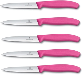 Victorinox | Gemüsemesser Set | 10 cm Wellenschliff | Swiss Classic | ideal zum Schneiden von Tomaten | 5-teilig | farblich in Pink gestaltet