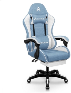 ALFORDSON Bürostuhl Gaming-Stuhl, Massage-Gaming-Stuhl, Ergonomischer Gamer-Stuhl, mit Fußstütze, Kopfstütze, Massage-Lendenkissen, Gepolstert, Blau