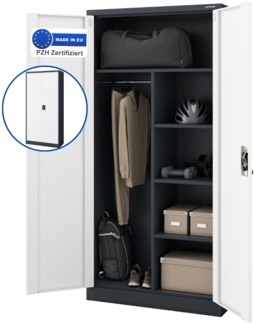Mehrzweckschrank Metall abschließbar REKL - Funktionaler Metallschrank | Schließfachschrank Putzmittelschrank Besenschrank Vorratsschrank, 185x90x45cm Anthrazit-Weiß