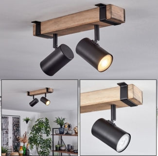 hofstein Deckenleuchte Deckenlampe verstellbar aus Metall/Holz in Schwarz/Naturfarben, ohne Leuchtmittel, Leuchte im modernen skandinavischen/Boho-Design, 2 x GU10