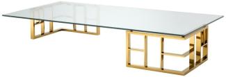 Casa Padrino Luxus Couchtisch Gold 180 x 90 x H. 32,2 cm - Edelstahl Wohnzimmertisch mit Glasplatte - Designermöbel