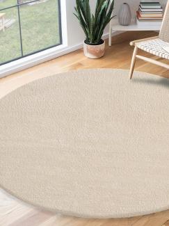 the carpet Relax Moderner Flauschiger Kurzflor Teppich, Anti-Rutsch Unterseite, Waschbar bis 30 Grad, Super Soft, Felloptik, Beige, 200 x 200 cm Rund