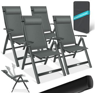 KESSER® Gartenstuhl Hochlehner mit Armlehnen | Aluminium Klappstuhl inkl. Kopfkissen Campingstuhl 7-Fach Verstellbar Rückenlehne | Atmungsaktiv & Wetterfest | Klappbar & Anti-Rutsch Anthrazit, 4 Stück
