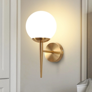 ZMH Wandleuchte Innen Wandlampe Schlafzimmer - Wandbeleuchtung Glaskugel Treppenhaus Gold Vintage Flurlampe Badezimmer Glas Lampenschirm Modern Design E27 Beleuchtung für Flur Bad - Ohne Leuchtmittel