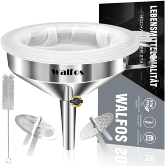 Walfos Edelstahl Trichter mit 2 Sieben & Reinigungsbürste 200 Mesh 13 cm