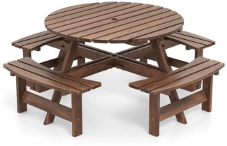 COSTWAY Bierzeltgarnitur, (5-tlg), Gartentisch mit Schirmloch, 4 Gartenbänken, Holz