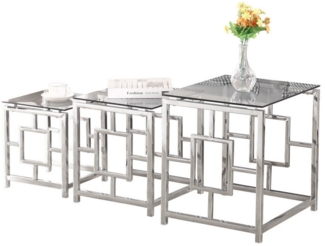 JYMTOM Couchtisch 3er Set aus Edelstahlgestell und Hartglas für Wohnzimmer (3-St), modernes Design Sofatisch (Silber Graues Glas Set of 3)