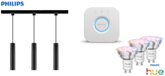 Philips Pendelleuchte 3er Spot Paxie Easy Link + Smart-Home Hue Bridge schwarz 157 cm warmweiß-kaltweiß RGB