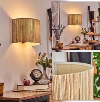 hofstein Wandleuchte moderne Wandlampe aus Metall/Seegras in Schwarz/Natur, ohne Leuchtmittel, im Boho-Design mit Up&Down Lichteffekt, 1x E27, ohne Leuchtmittel