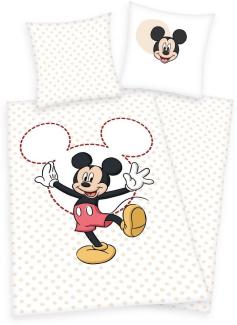 2tlg Disney Mickey Mouse Bettwäsche 135x200cm 100% Baumwolle Set Maus weiss