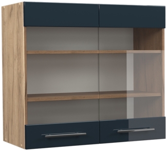 Vicco Küchenglasschrank Dunkelblau Hochglanz 80 cm, Fame-Line
