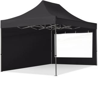 3x4,5m Faltpavillon, PREMIUM Stahl 40mm, Seitenteile mit Panoramafenstern, schwarz