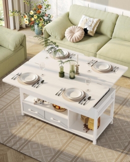 MSMASK Couchtisch 3-in-1-Multifunktions-Wohnzimmertisch mit 2 Schubladen, Kaffeetisch, Versteckte Aufbewahrung, 50T x 100B x 50H cm