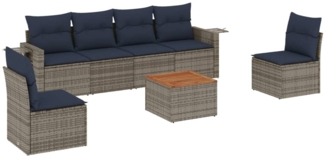 vidaXL 7-teiliges Gartensofa-Set mit Kissen, grau, Polyrattan 3224514