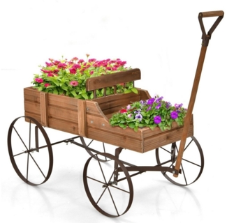 COSTWAY Blumenständer, Pflanzwagen mit 4 Metallrädern & Griff, 62x34x60cm