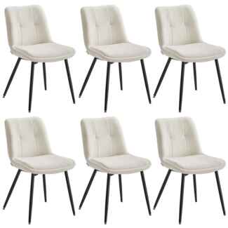 VASAGLE Esszimmerstuhl 6er Set, Küchenstuhl, Polsterstuhl, Chenille, Stuhl, bis 120 kg belastbar, Doppelkissen, Metallbeine, modern, für Esszimmer, Küche, cremeweiß KDCDE151W16